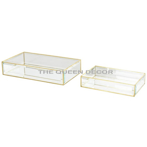 Boîte à bijoux de luxe en gros, boîte de rangement en verre miroir marbré blanc, métal, bois de cerf, décoration de luxe pour la maison, mariage - Product Image 4