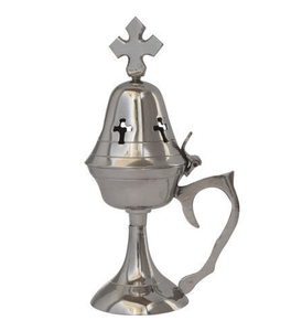 Brûleur d'encens en laiton sur pied admirable encensoir argenté pour objets d'église d'utilité religieuse diffuseur porte-parfum - Product Image 4