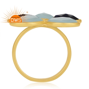 Venta caliente plata esterlina 18K chapado en oro corindón natural azul y aguamarina Calcedonia piedra preciosa Fabricación de joyería personalizada - Product Image 3