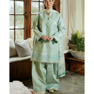 Haute qualité traditionnelle femmes brodées 3 pièces point Salwar Kameez costumes robes en lin pakistanais pour les fêtes adultes - Product Image 6