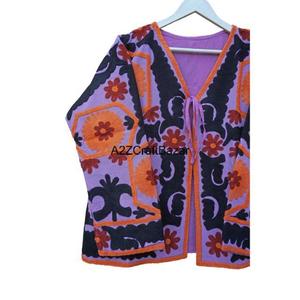 Veste en coton tricoté brodée Suzani indienne, écologique, faite à la main, pour l'hiver, longueur standard, pour femmes - Product Image 3