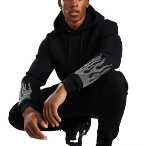 Sweat à capuche en coton lourd 500 g/m² surdimensionné pour hommes sweats à capuche en cristal brodés personnalisés avec logo en strass personnalisé - Product Image 2