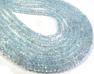Aigue-marine bleue naturelle Rondelle Cut Micro Faceted Top Grade Pleochroïc Fracture Filled Beads 3.5-4mm Loose Gemstones 12 "Strand - Product Image 1