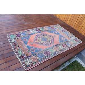 Alfombra Turca Vintage de 3.37x5.7 pies, Alfombra Decorativa, Alfombra de Lana Azul - Product Image 2