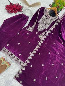 Terciopelo de viscosa pesado con Secuencia de bordado Traje DE TRABAJO Secuencia de terciopelo de viscosa Bordado Top e inferior de trabajo con Dupatta - Product Image 5