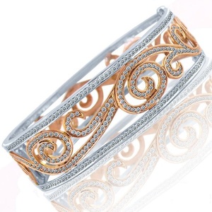 Diamond <b>Bangle</b> <b>Bracelet</b> 925 <b>Sterling</b> <b>Silver</b> And 18k Gold Diamond <b>Bangle</b> Hinged <b>Bangle</b> <b>Bracelet</b> For Women's Fashion Jewelry - Product Image 1