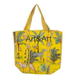 Sac fourre-tout en coton matelassé à imprimé en blocs, sac à main pour femme, imprimé jungle, sac à main de voyage fait à la main, grand sac à main floral pour week-end, demoiselle d'honneur - Product Image 2