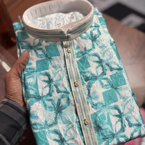 Pijama Kurta de lona con cuello levantado de invierno para hombre con botones elegantes de diseñador de impresión digital 100% algodón al por mayor exportado Fabzone - Product Image 1