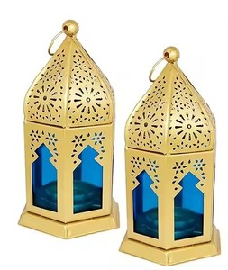 Faroles de Vela Decorativos Modernos Hechos a Mano de Acero Inoxidable Dorado Martillado para Ramadán - Product Image 2