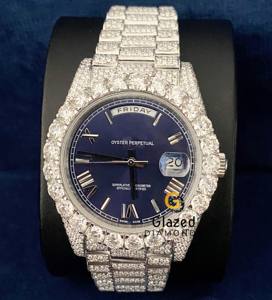 Derniers modèles de montres et accessoires Hip Hop Moissanite Round Brilliant Cut Diamond Round Shape Blue Watches for Boys - Product Image 2