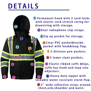 Vestes de sécurité hivernales à manches longues détachables, fabriquées au Pakistan, en polyester, grande taille, haute visibilité T2 - Product Image 2