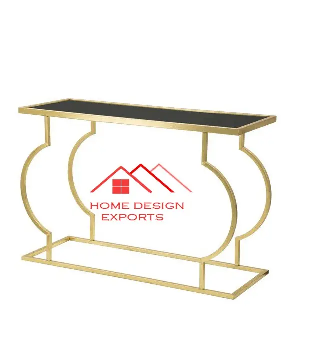 American Design Hot Selling Golden Finished Console Table With Black Glass Top For Home Hotel Restaurant Decor Luxury Furniture