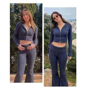 2025 automne hiver survêtement personnalisé femmes ensemble cotons serré Logo personnalisé joggeurs Sport Gym deux pièces à capuche costume femmes - Product Image 4