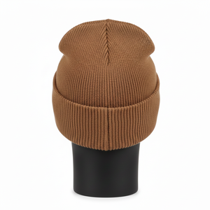 Premium Acrylic Knit 280 GSM Soft Stretch <b>Brown</b> Color Custom Embroidery Patch Logo Warm Winter Jacquard <b>Beanie</b> Cap - Product Image 3