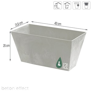 TUBUS CASE EFFETTO CEMENTO 12L. fioriera, dimensioni (mm) 400x216x200, colore cemento - Product Image 3
