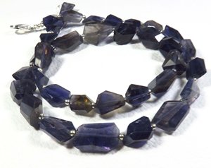 Collier de pierres précieuses en saphir d'eau Iolite bleu 9-16mm à facettes naturelles 18 pouces avec 35 perles de culbutage en vrac" - Product Image 6