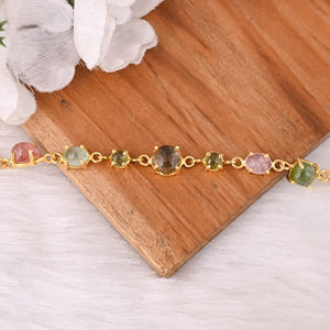 Bracelets en argent sterling 925 de style vintage pour femmes, chaîne à maillons, multi-tourmalines, pour fiançailles, mariage, fête - Product Image 2