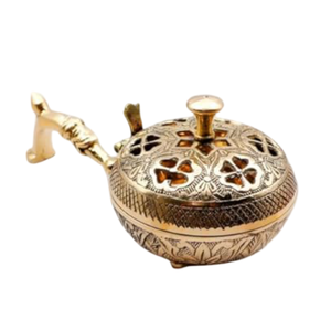 Quemador de Incienso de Latón Puro de Alta Calidad con Grabado y Acabado Pulido, Quemador de Lobán Tradicional de Latón Vintage para Decoración del Hogar - Product Image 1