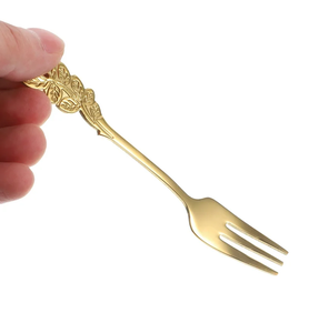 Tenedor de latón, tenedor de frutas para postres, 6 piezas, juego de cubiertos de acero con espejo de aspecto diferente para regalo, vendedor, juego de tenedor de cocina para boda - Product Image 3