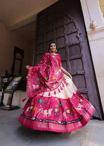ผ้าไหม dola choli lehenga choli & dupatta ที่มีการพิมพ์และฟอยล์ส่งออกสินค้ามาใหม่ของอินเดีย - Product Image 2