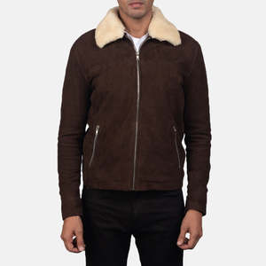 Coffner Brown Vintage <b>Shearling</b> Fur <b>Jacket</b> Genuine Leather Water Proof Zippered Closure Pattern XS XL ODM Direct Street Wear - Product Image 4