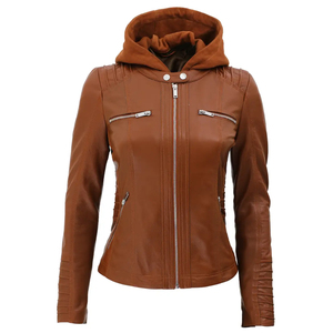 Chaqueta de Cuero para Mujer de Diseño Nuevo y Alta Calidad, con Cuello Alto de Piel de Vaca y Tela de Lona, en Oferta - Product Image 1