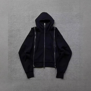 Sweat à capuche personnalisé 100% coton polaire lourd délavé à l'acide Streetwear coupe régulière triple fermeture éclair anti-rétrécissement nouveau style Look délavé - Product Image 3