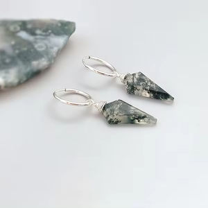Indian Jewelry Wedding Gift Women's Green Moss Agate 925 <b>Solid</b> Sterling <b>Silver</b> Dangle <b>Earrings</b> for Wedding Gift Fine Jewelry - Product Image 1