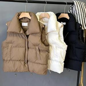 Veste bouffante sans manches hommes hiver mode col rabattu cordon fermeture éclair toile imperméable coupe-vent décontracté vêtements d'extérieur chauds - Product Image 1