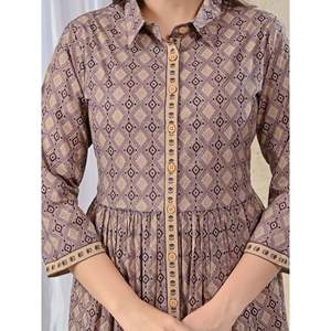 Vestido Largo Estampado de Algodón Beige con Cintura Imperio, Estilo Casual Hippie para Fiestas de Cumpleaños, Trabajo de Oficina, Uso Diario, Tallas XS-XL, Personalizable ODM - Product Image 2