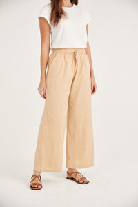 กางเกงขากว้างผ้าลินินผ้าฝ้ายสีทึบสำหรับผู้หญิงลำลองเอวยางยืดกางเกงทรงหลวมสำหรับฤดูใบไม้ผลิฤดูร้อน - Product Image 3