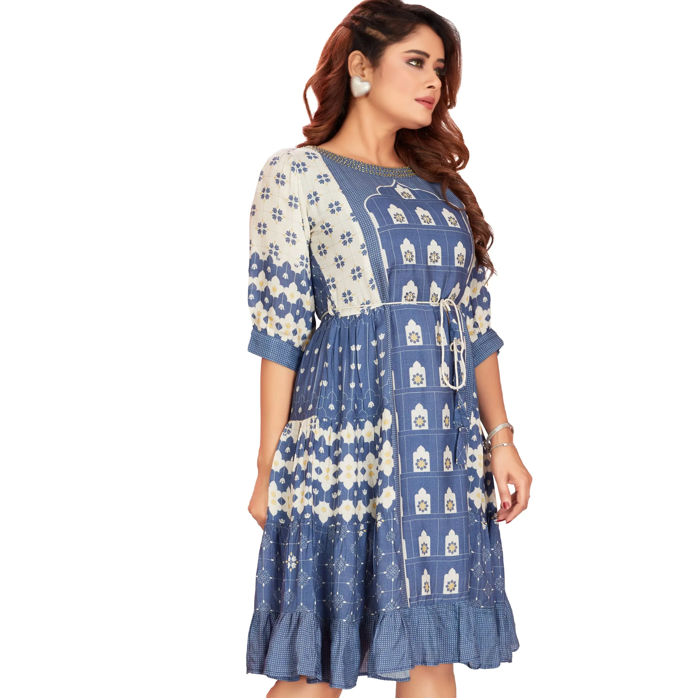 Gaun kasual Viscose Muslin untuk wanita pakaian etnik wanita Kurti etnik India Kurta India etnik Kurta