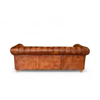 Canapé d'angle 3 places Chesterfield de luxe en cuir véritable marron, rembourré en mousse, capitonné, avec accoudoirs roulés et garniture cloutée pour salon