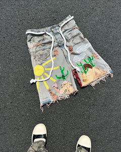 Pantalones cortos de mezclilla vintage con logotipo personalizado para hombre, pantalones cortos informales de gran tamaño de verano de algodón pesado 100 por ciento - Product Image 3