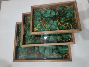 Elegant Chic Set of 3 Rectangle Mango Wood Serving Trays with Resin Inlay Versatile Various Sizes for Serving Various Needs - Product Image 4