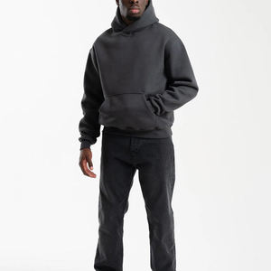 Sudaderas con capucha para hombre de peso pesado Jersey de alta calidad 350gsm Sudadera con capucha de gran tamaño Logotipo personalizado Color gris en blanco - Product Image 5