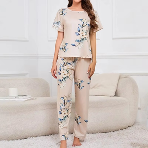 Fabricante transpirable Etiqueta Privada ropa de dormir de algodón ropa de dormir 2 piezas pijamas para mujeres conjunto vestido estampado ropa cómoda - Product Image 3