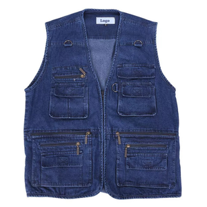 Breathable Winter Casual <b>Denim</b> Vests for <b>Men</b> Motorcycle Outerwear 100% Cotton V-neck OEM Service - Product Image 1