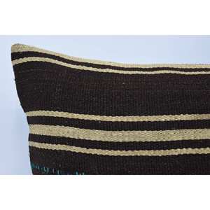 Coussin en laine à rayures marron Accent décoratif de style boho de luxe Coussin tissé de 16x36 pouces avec motif de plantes et de feuilles vintage - Product Image 2