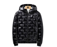 Blouson matelassé noir brillant à capuche en toile enduite, coupe-vent et respirant, design personnalisé, style urbain, pour homme