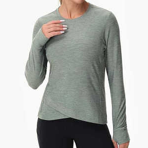 Camisas de entrenamiento de gimnasio de alta compresión para mujer, ropa deportiva de manga larga de secado rápido para verano, ropa activa de verano - Product Image 2