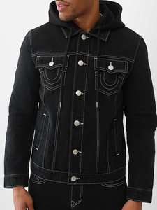 Chaqueta de algodón lavada vintage de lona vaquera de algodón con logotipo bordado de parche personalizado de fabricante para hombre, chaqueta vaquera - Product Image 2