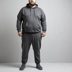 Ensemble deux pièces décontracté grande taille pour hommes Pantalon de survêtement à capuche en coton avec logo brodé Survêtement en polaire surdimensionné - Product Image 3