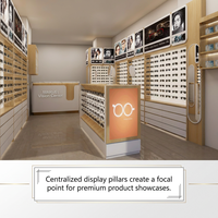 Présentoir mural pour lunettes de soleil avec rétroéclairage LED chaud et boîte lumineuse publicitaire de marque, comptoir complet en chêne blanc pour magasin d'optique
