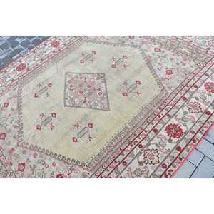 Turkish Large Rug 6.4x8.9 ft, <b>Red</b> White Ombr Rug <b>Wool</b> - Product Image 5