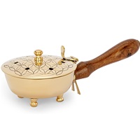 Brûleur d'huiles essentielles élégant et épais, gravé, écologique, avec poignée en bois de santal, en laiton, thérapeutique, diffuseur d'encens pour la maison, toutes saisons