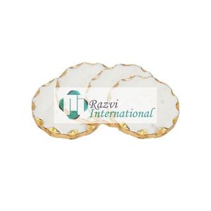 Square Marble <b>Coasters</b> with Silver Edge & Silver Metal Holder Solid Marble Fancy <b>Coasters</b> Designer Round Shape for <b>Table</b> Use - Product Image 4