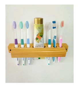 Wood Toothbrush Holder for <b>bathroom</b> Wall Mounted Stand Handicrafts Toothpaste and <b>Brush</b> Holder - Product Image 1
