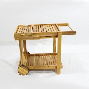 Carro de barra de madera de acacia portátil con estante de almacenamiento y parte superior de bandeja extraíble para comedor interior al aire libre - Product Image 3