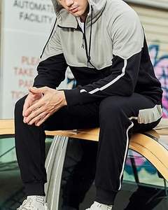 Chaqueta con capucha de manga larga de algodón 100% para hombre de talla grande al por mayor, conjunto de chándal deportivo de invierno de retazos para correr en el gimnasio - Product Image 6